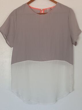 Mauve Two-Tone Short Sleeve Blouse in Taupe and White